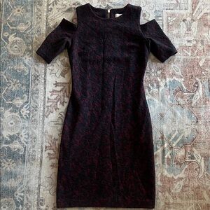 Michael Kors Black and Burgundy Cold-Shoulder Sheath Dress